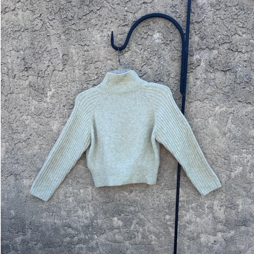 Zara Sweater Womens Small Sage Green Mock Neck Ribbed Wool Camel Hair Blend